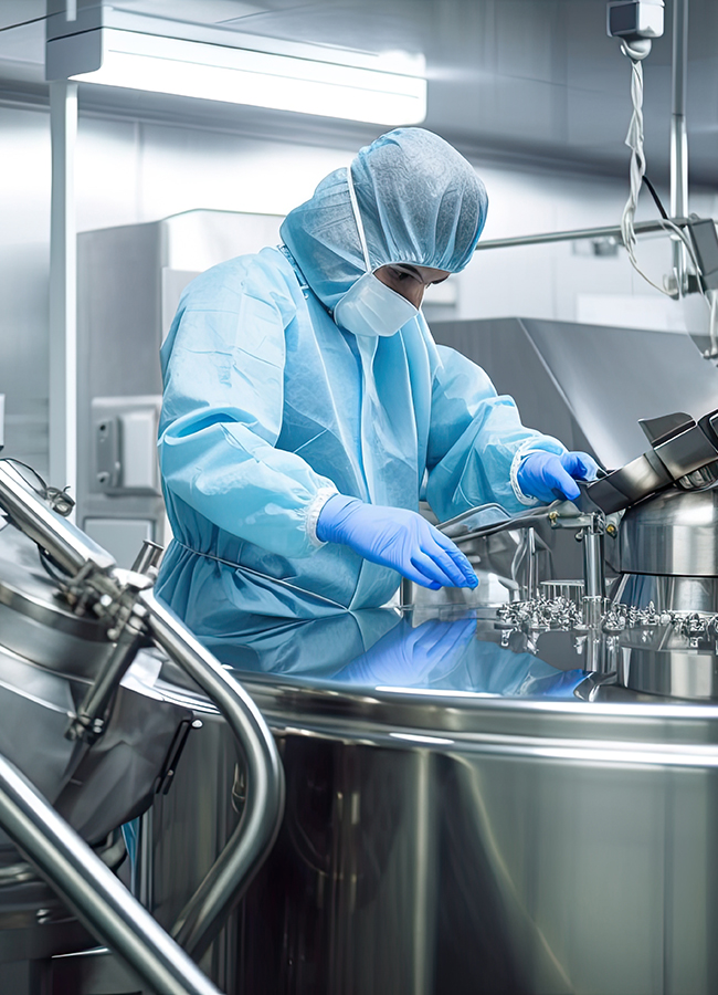 A man in a white lab coat working on a machine. AI generative image